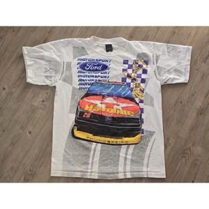 Vintage 90s All Over Print Car Racing T-Shirt Ford Motorsport Havoline L